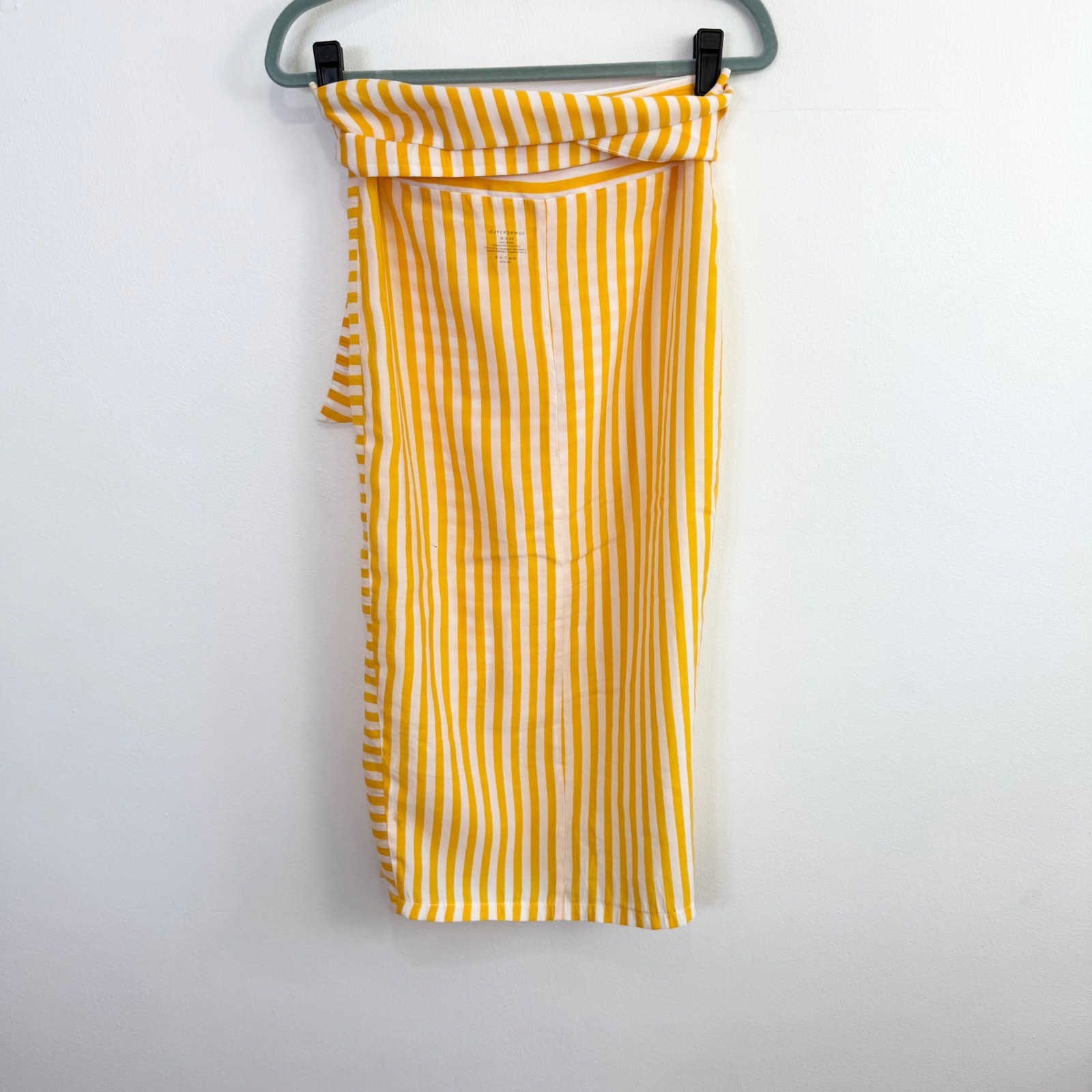 Summersalt Yellow White Striped Wrap Midi Skirt Swim Cover Up XS/S/M
