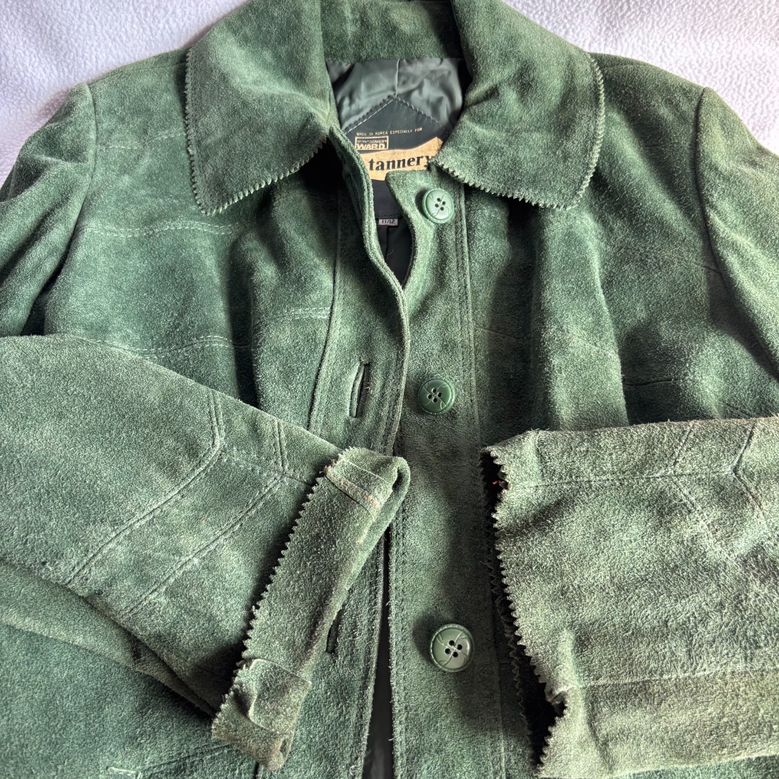Vintage 1970s Green Suede Belted Jacket The Tannery 36 Bust