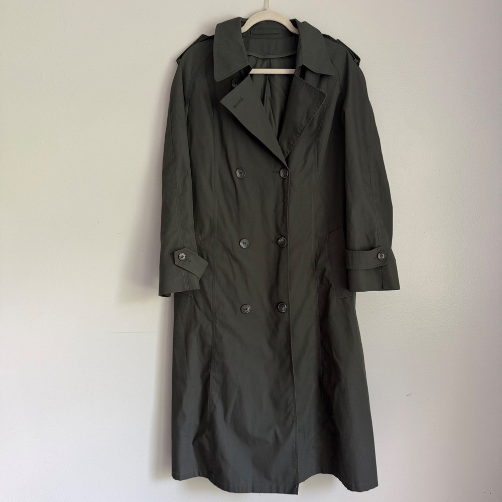 Vintage Double Breasted Trench Coat Grey Size 12 Regular Long Belted