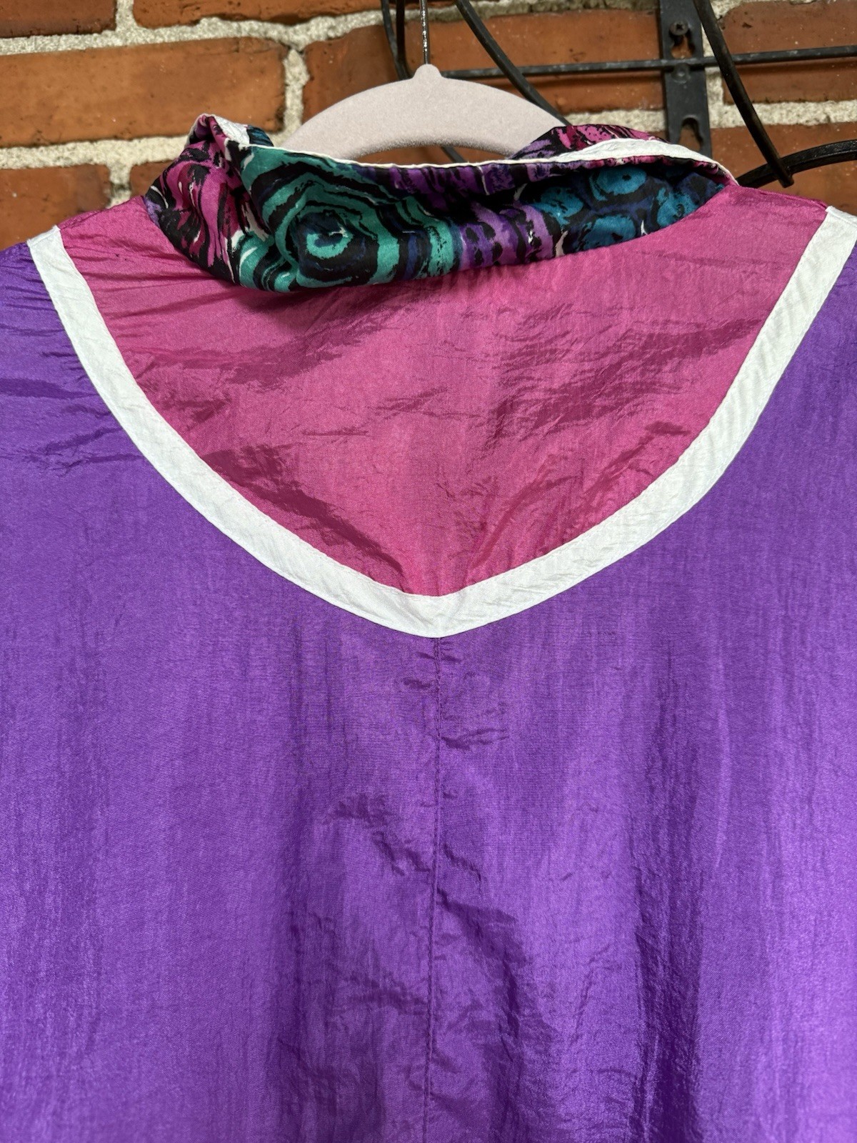 80s/90s Windbreaker Ladies Size XL Retro Funky Bright Teal and Purple Vintage