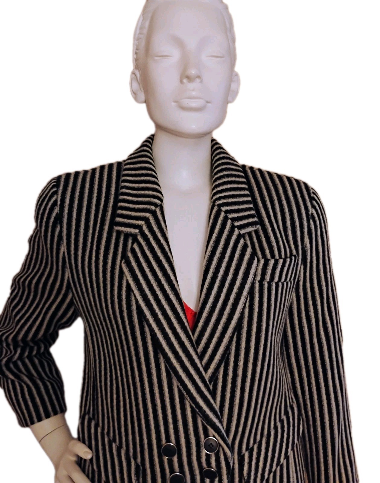 VTG 1980’s South Korean „Jayeonhee” Black & White Striped Wool Skirt Suit