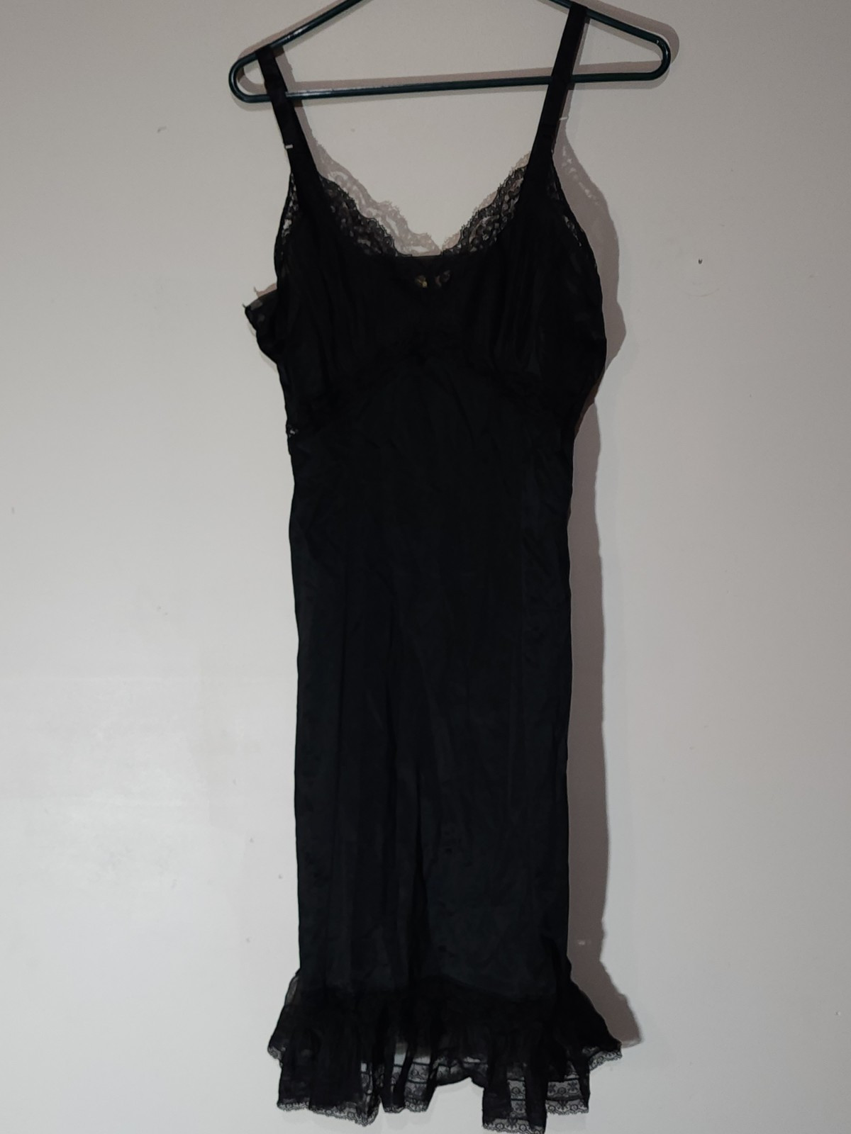 Movie Star Black Full Slip Lingerie Sz 34 Tall Nighty Dress Lace Pleated Hem