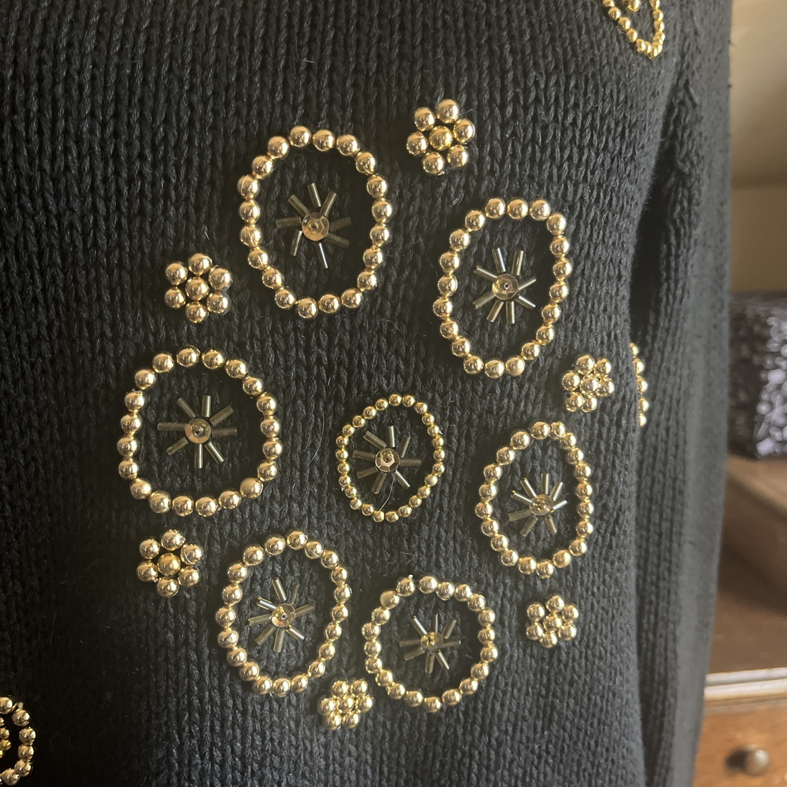Vintage Marnie West Beaded Sweater Black And Gold Cotton/Ramie Medium