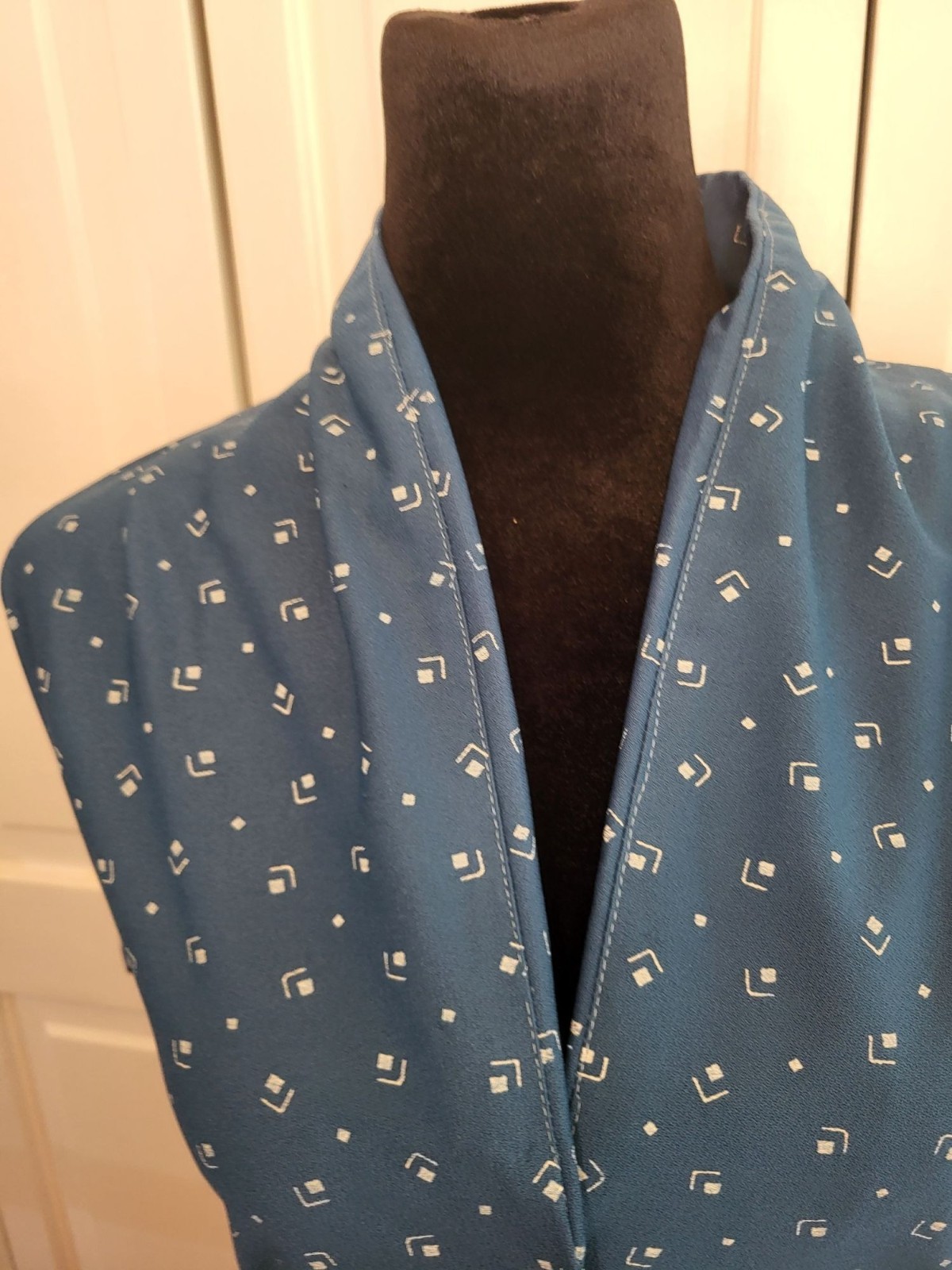 Vintage 70s/80s Teal Geometric Print Shirt Waist Dress 14 Trad Wife Retro Twee