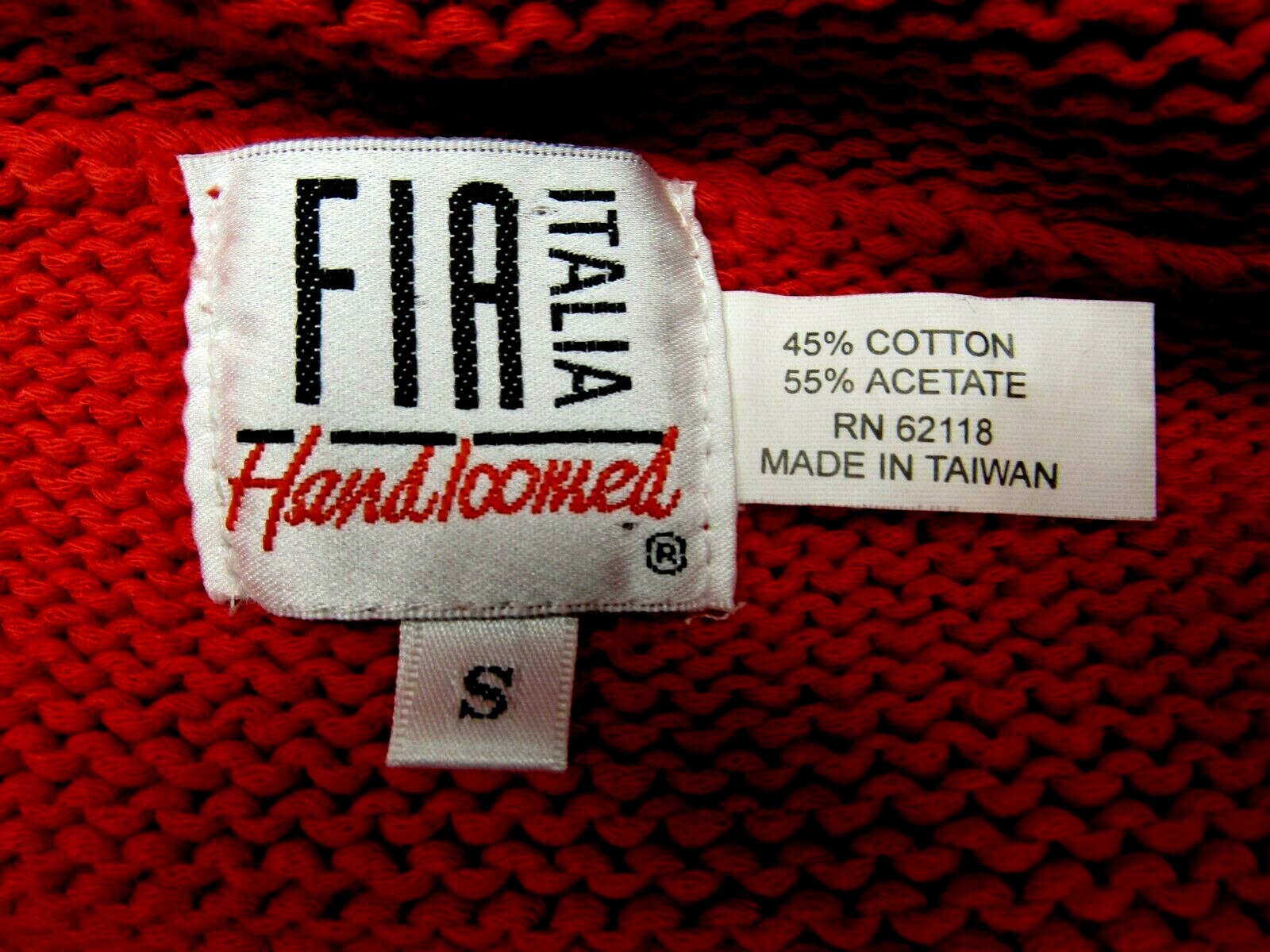 VTG FIA ITALIA Cotton Blend Sweater Top Fringe Hand Loomed Blood Orange Red S EV