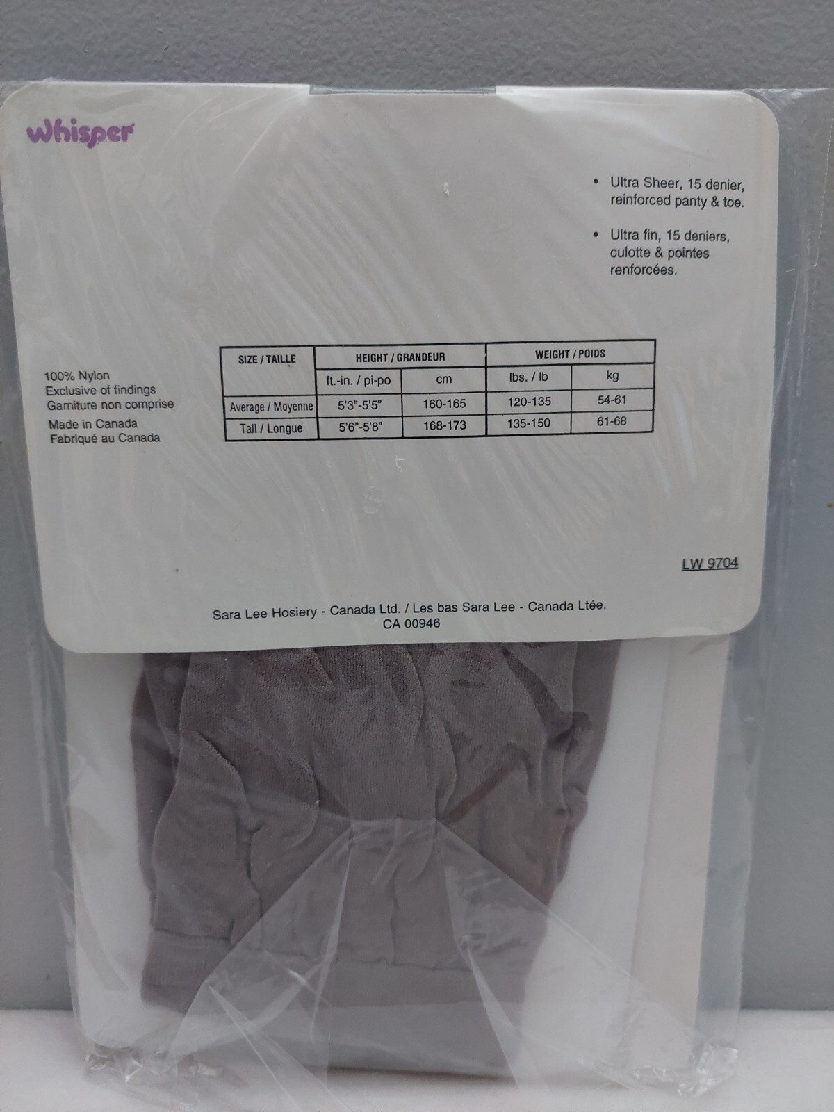 Vintage Pantyhose Whisper Color Grey Size C B004A