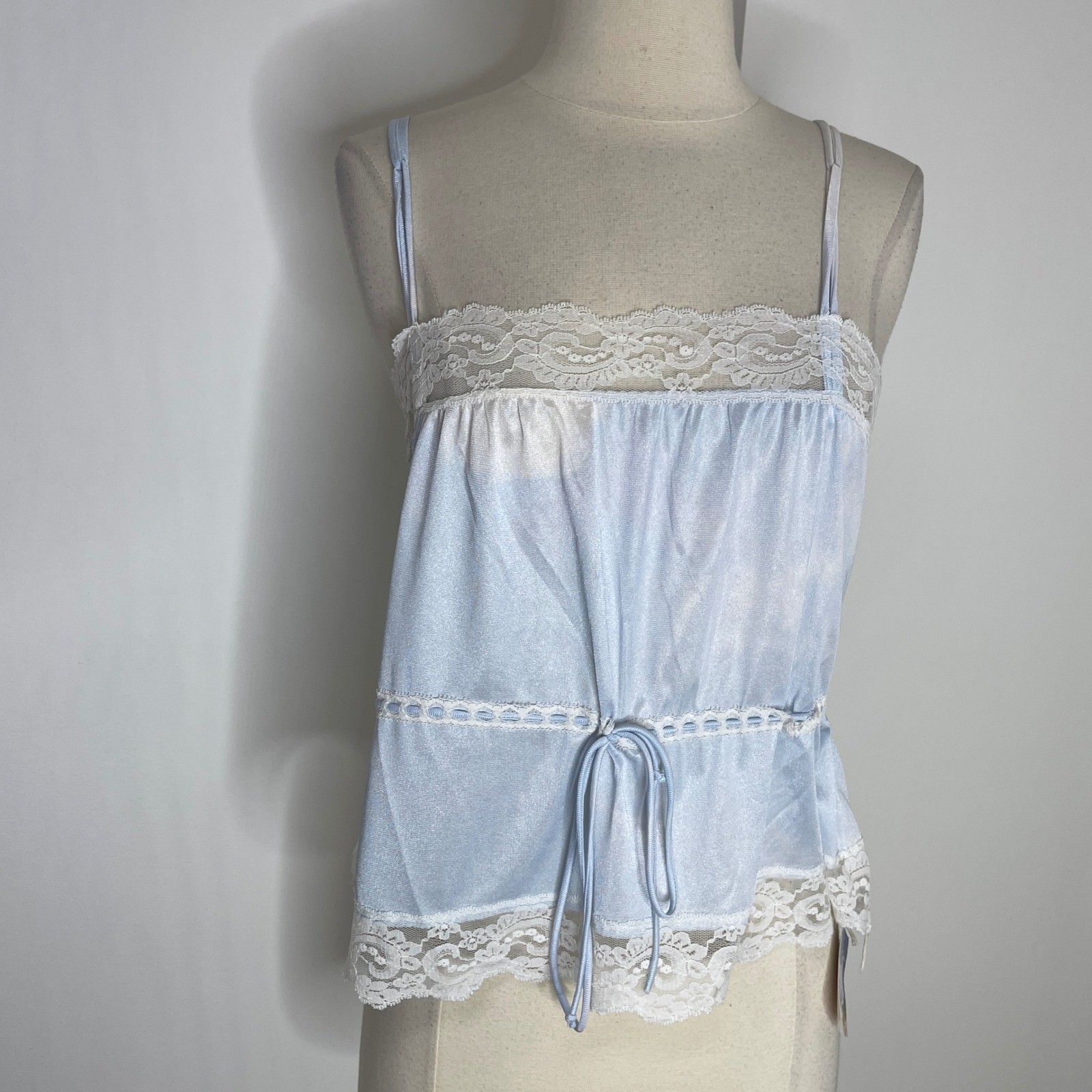 Avian Vintage Blue Lace Trim Camisole Top Small Nylon Lingerie
