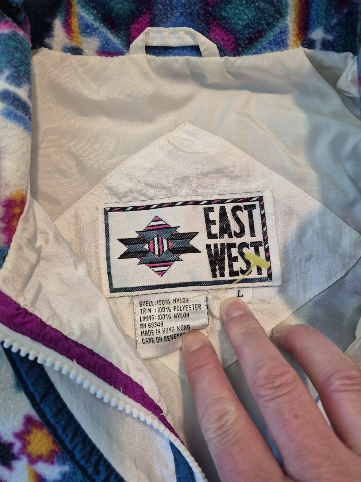 Vintage 80s East West Windbreaker Jacket Size Large Multicolor Aztec Retro