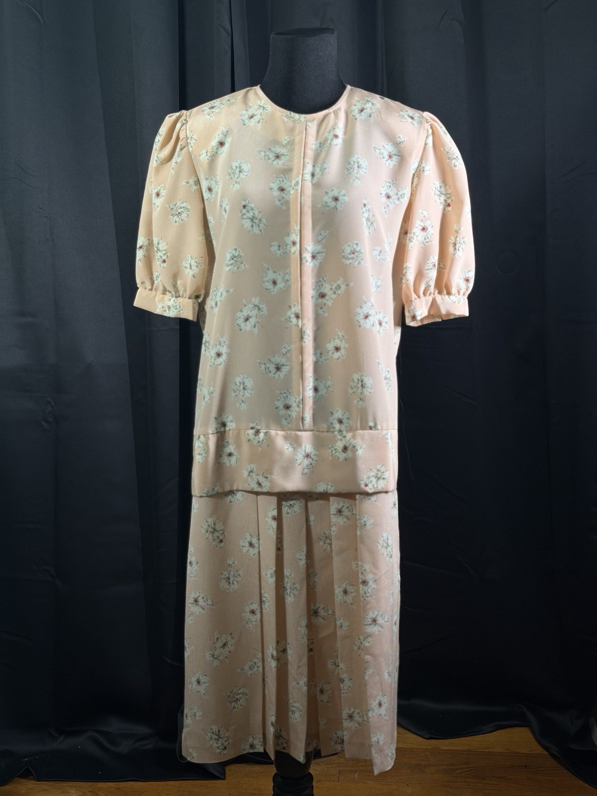 Vintage Dara Jeffries Linda Hutley Pink Floral Drop Waist Pleated Dress 6