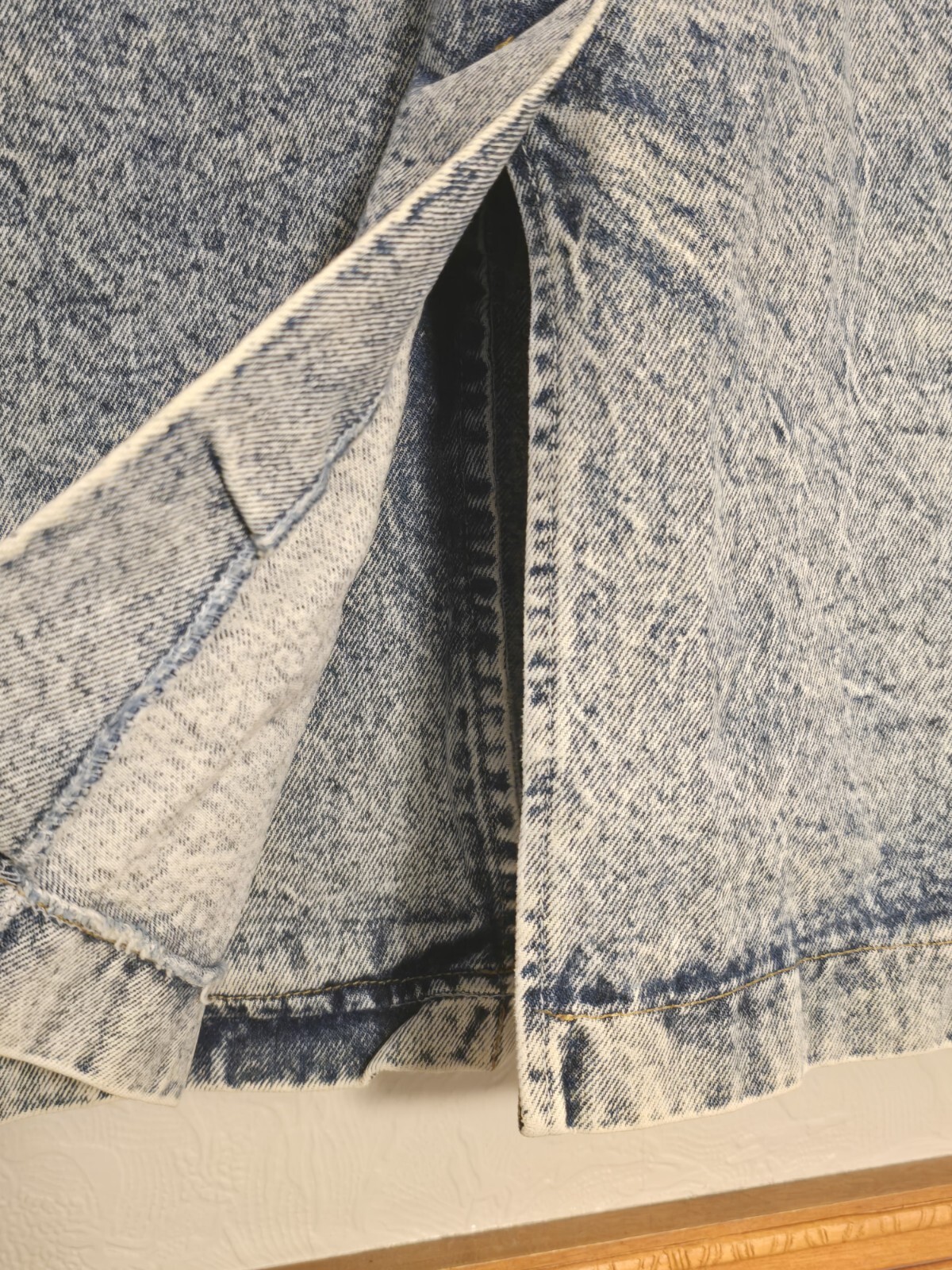 80s Limited Express EXP Acid Wash Denim Coat Vtg Retro Trench Jacket (READ)