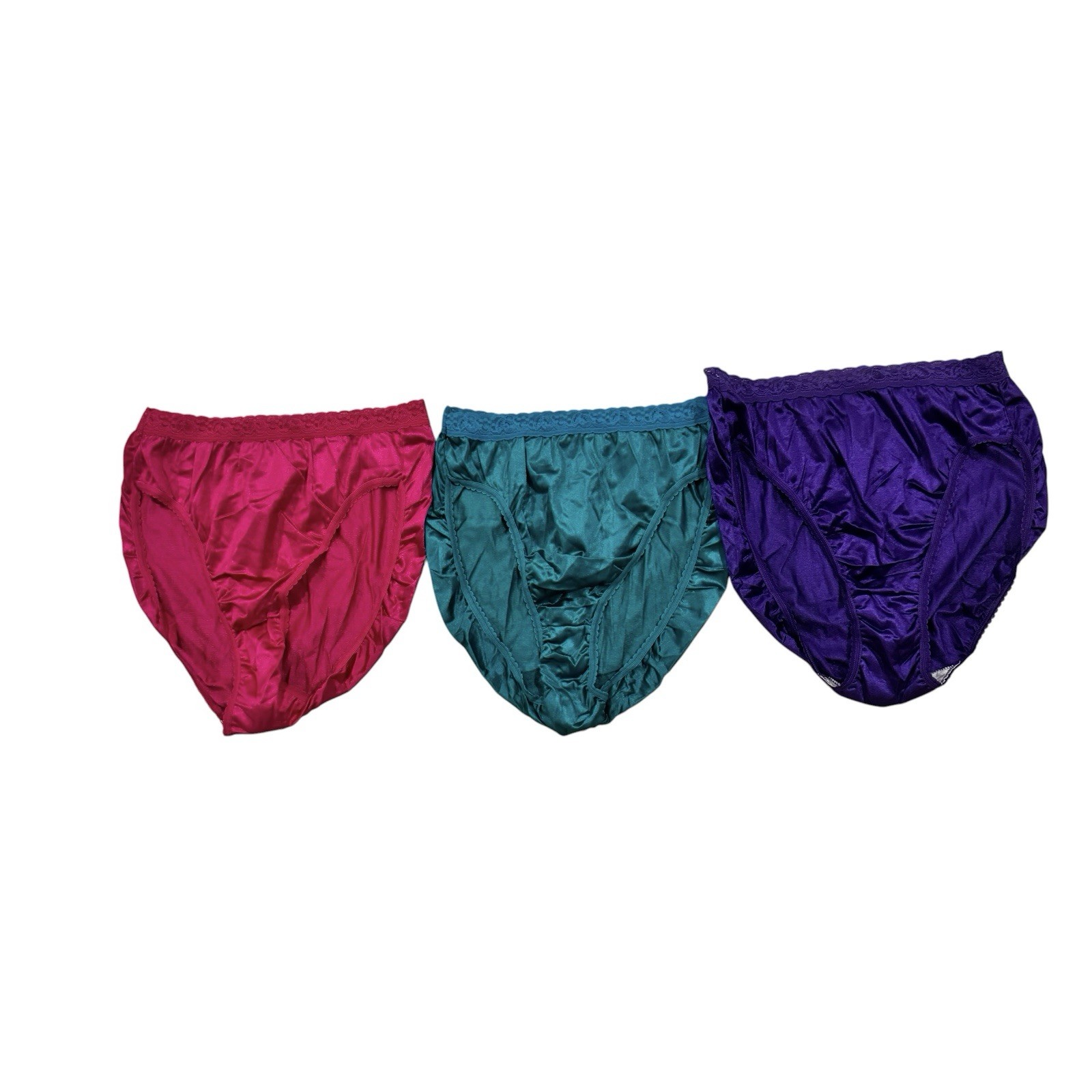 VTG NEW 3 Pr Hanes Her Way Captiva Nylon Panties Lace Trim Teal Purple Pink Sz 7