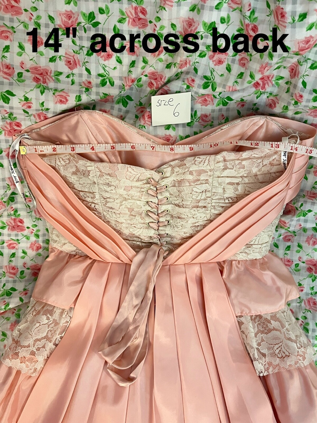 Betsey Johnson Evening Size 6 Vintage Silk Corset Laced Dress Ruffles Tulle Pink