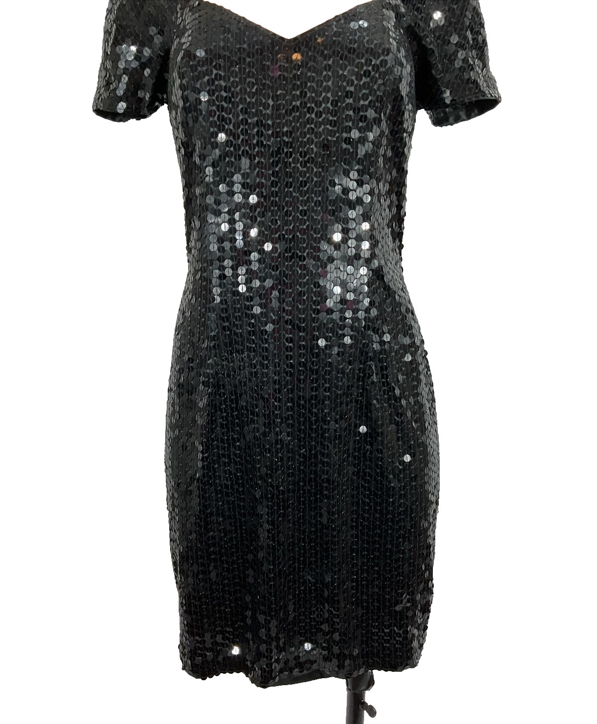 Vtg Nite Line Della Roufogali Sequin Caged Neck Mini Cocktail Dress Formal 6 90s