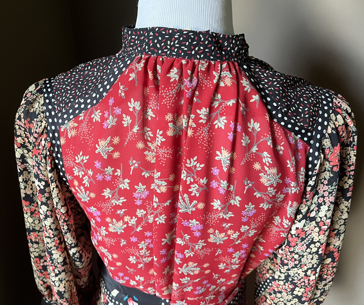 KOOS VAN DEN AKKER Floral, Dot, & Mod Art Mixed Print, Belted Boho Dress Size 6