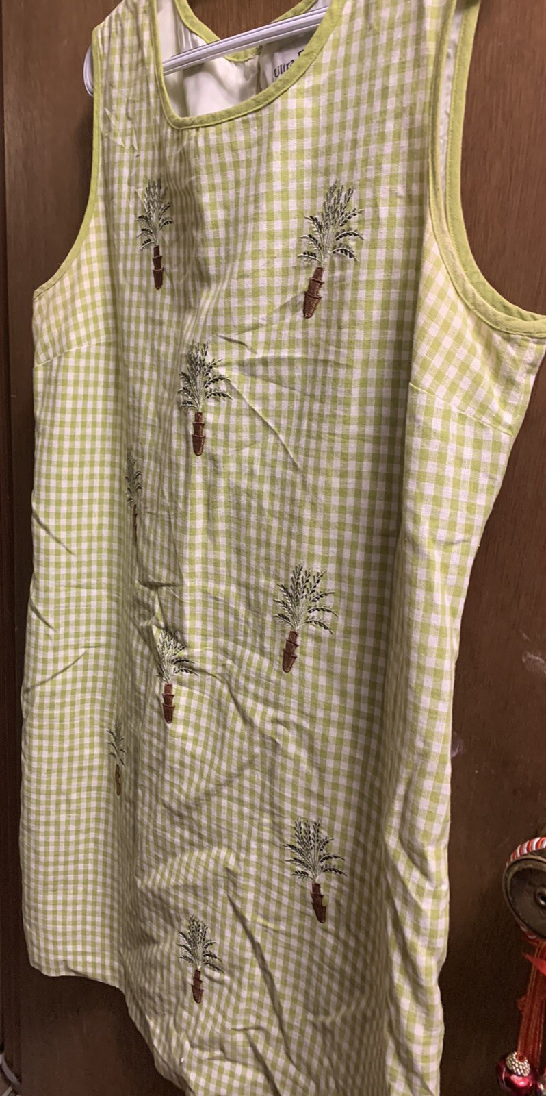 Vintage 90’s Ultra Dress Green Gingham with Embroidered Potted Plants