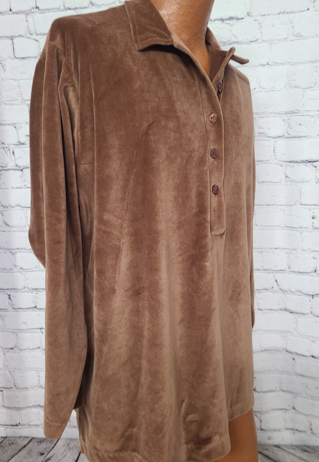 1970s Vtg Gertrude Davenport Women’s Shirt Collar Velour Long Sleeve Extra Large