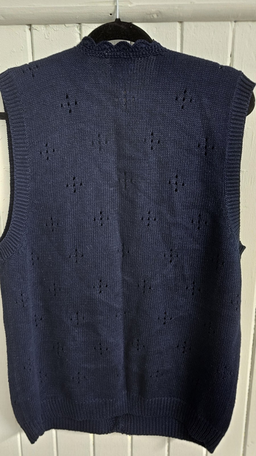 VTG Koret Navy Blue Floral Embroidered Vest Cotton Ramie Stars Nautical US Sz M