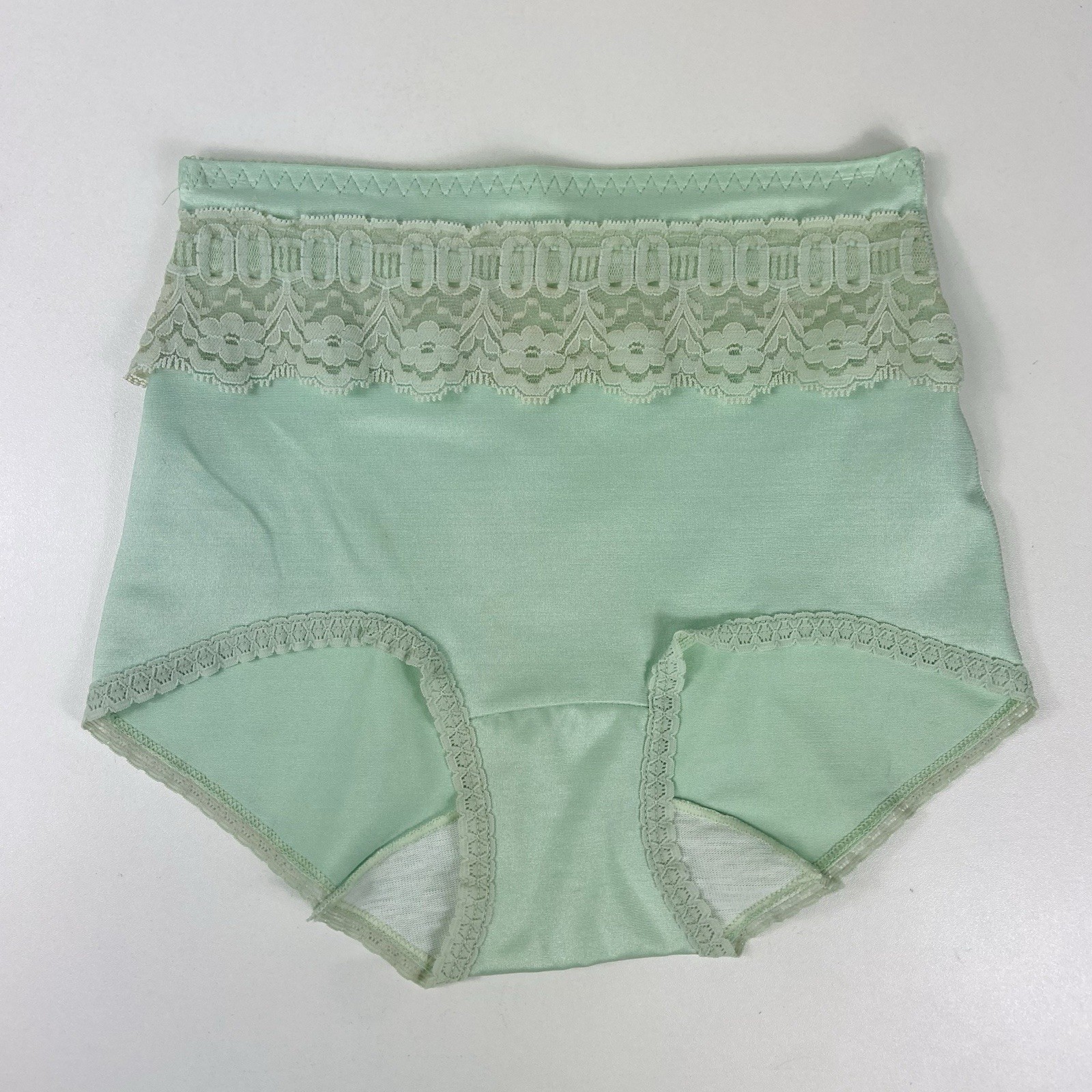 Vintage De Luxe Thick Nylon Spandex Panties Jade Green High Waist Brief Lace