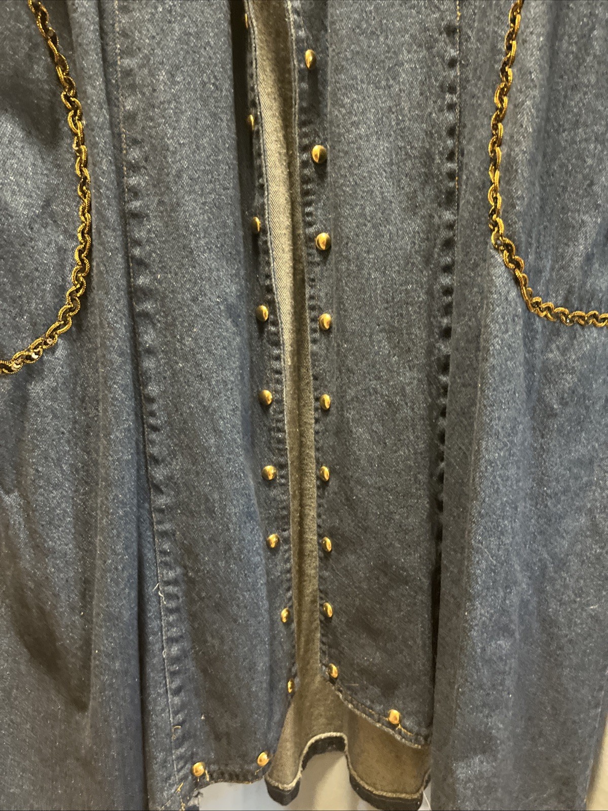 RARE Vintage 80s Charle Casuals Beaded Tapestry Gold Denim DUSTER BOHO See Pix