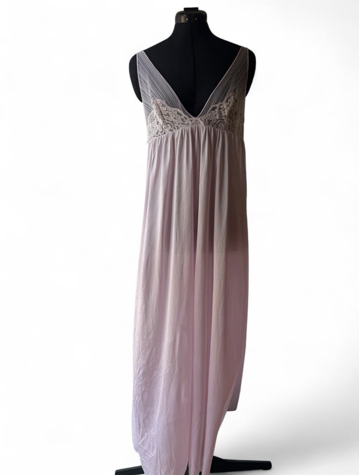 Vintage Lavender Lace Trim Nylon V-Neck Sleeveless Nightgown Size L