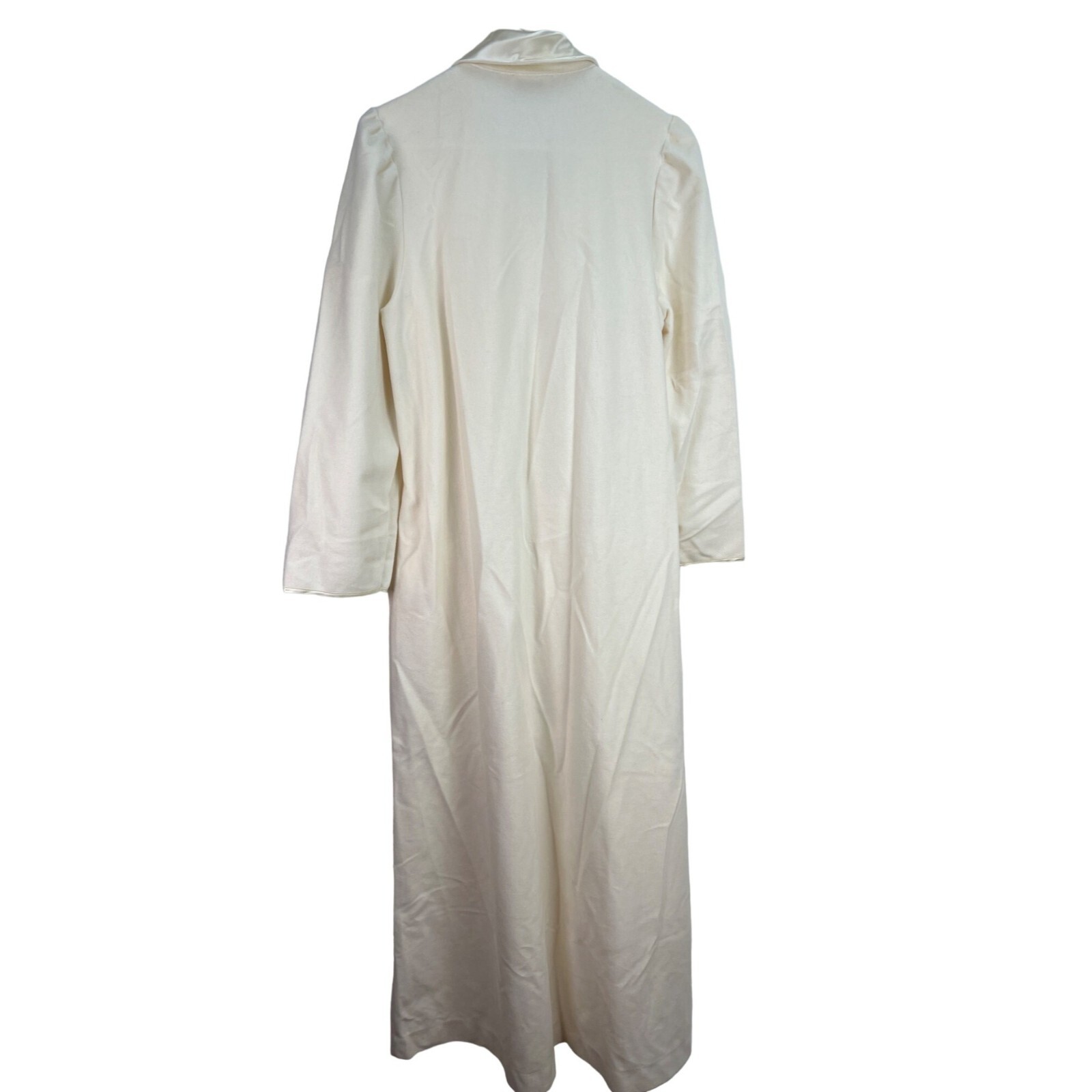 VTG Shadowline Cream Button-Down Robe Housecoat Lace Collar & Pockets Small