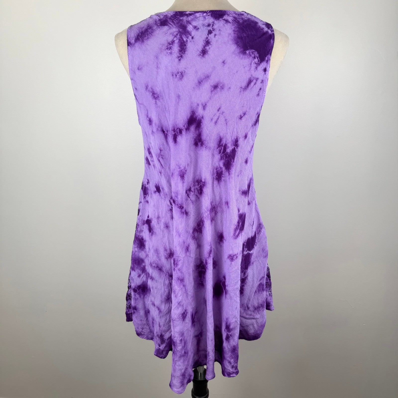 Boutique Purple Tie Dye Floral Print Handkerchief Hem Viscose Boho Hippie Dress