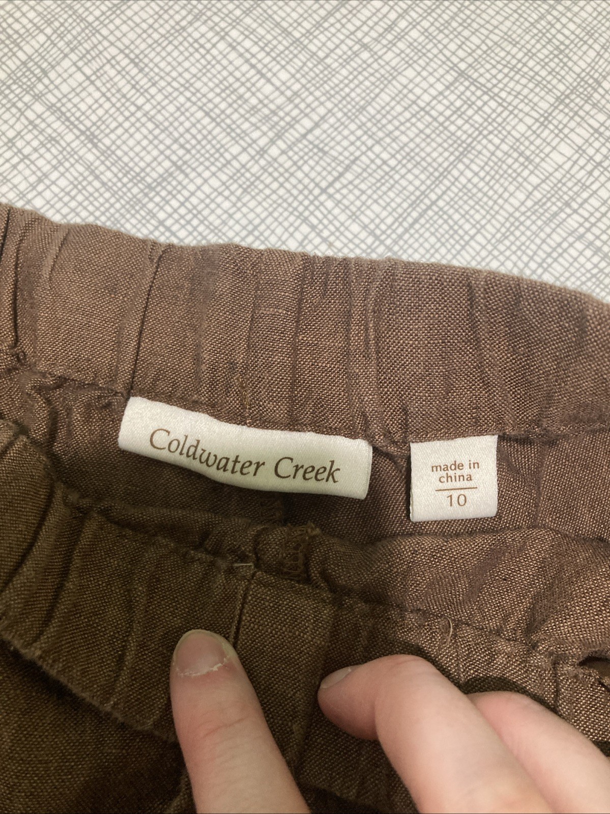 Vtg 90s Y2K Coldwater Creek 100% Linen Cropped Cargo Pants Brown 10 Drawstring