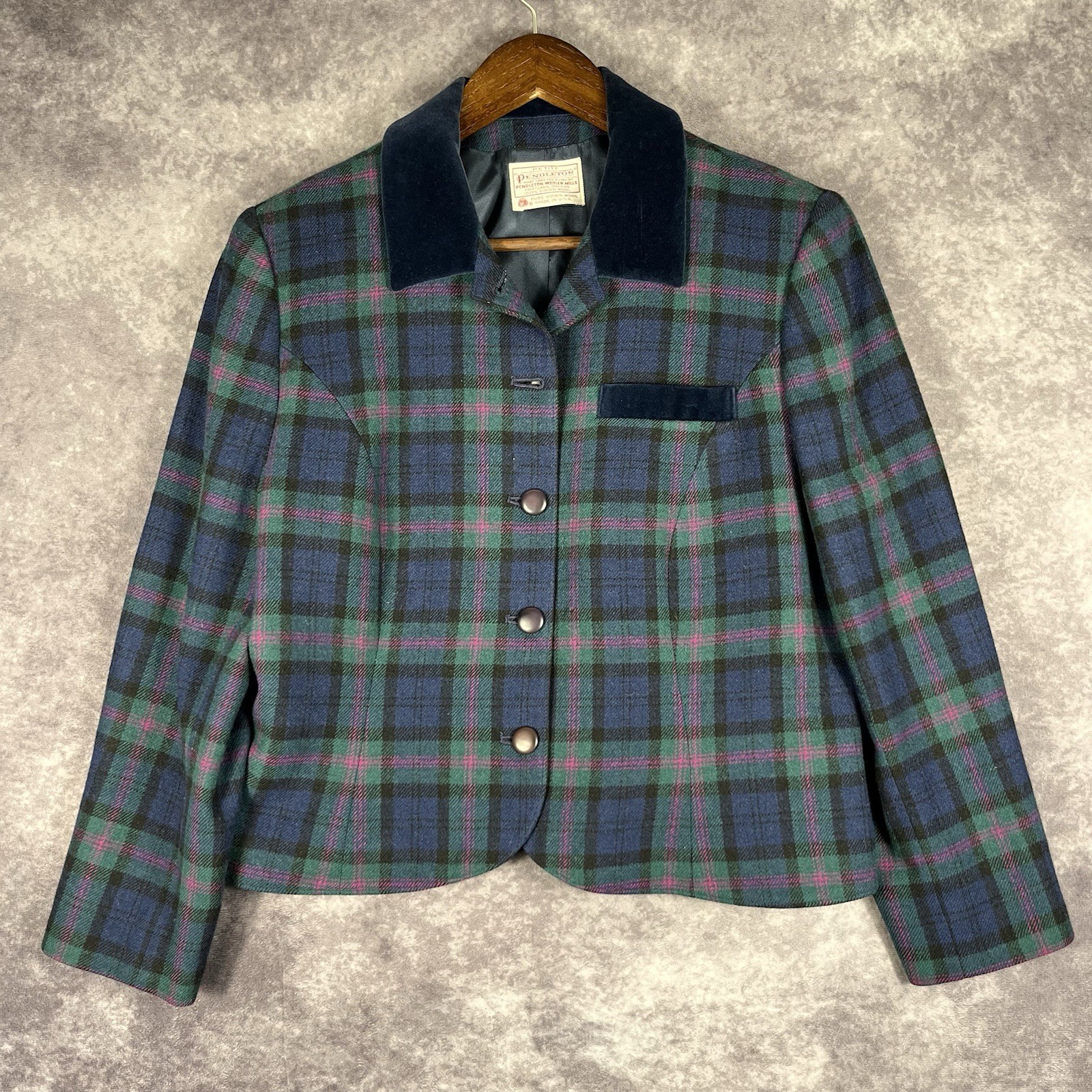 Vintage Pendleton Wool Plaid Suit Blazer Pants Set Green Blue Old Money