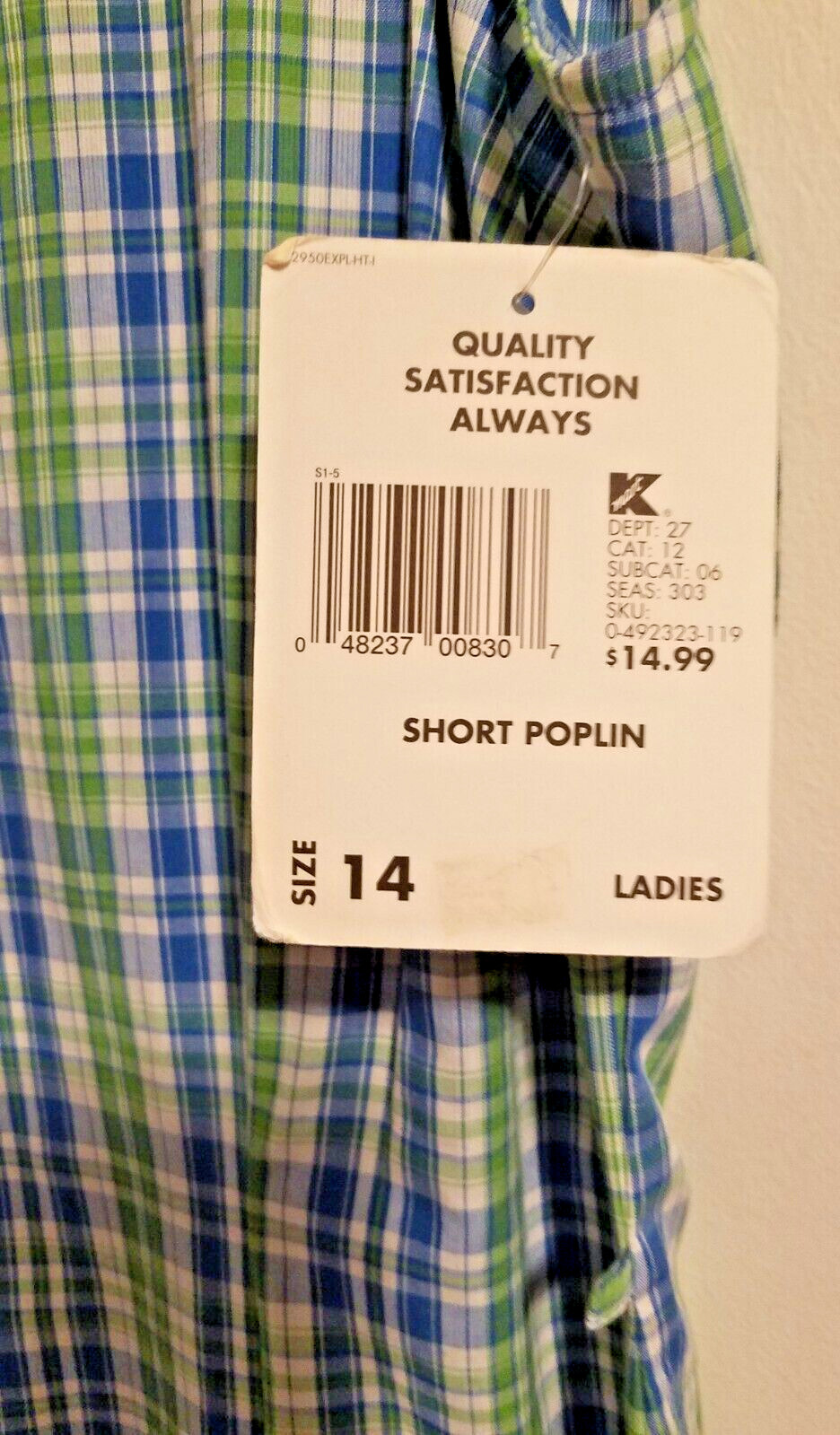 NWT Vtg Expressions Women’s Plaid 100% Cotton Poplin Summer Dress, Size 14