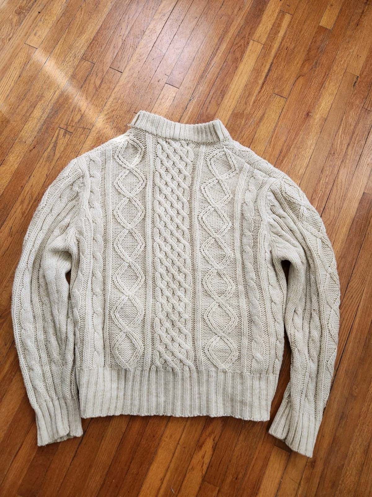 Vintage Thane Cable Knit Zip Up Sweater Cream Color Trendy GPA Sweater