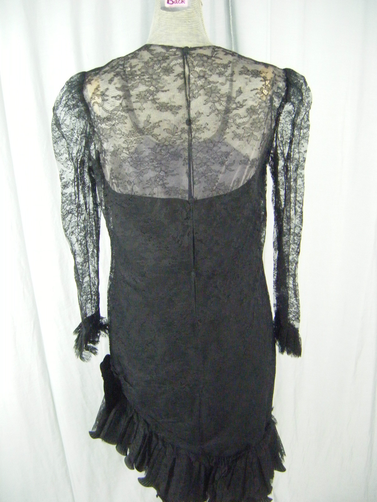 JILL RICHARDS Vtg 70s Black Illusion Ruffle Lace 20s Inspired Dress-Bust 39/M