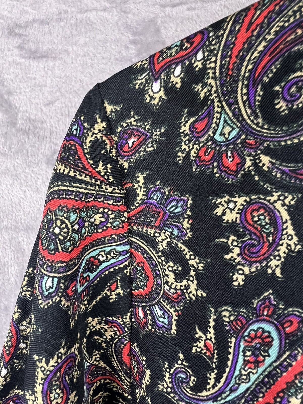 VTG 1970’s Rhoda Lee Polyester Neck Tie Blouse 12 Paisley Ruffles Dark Academia