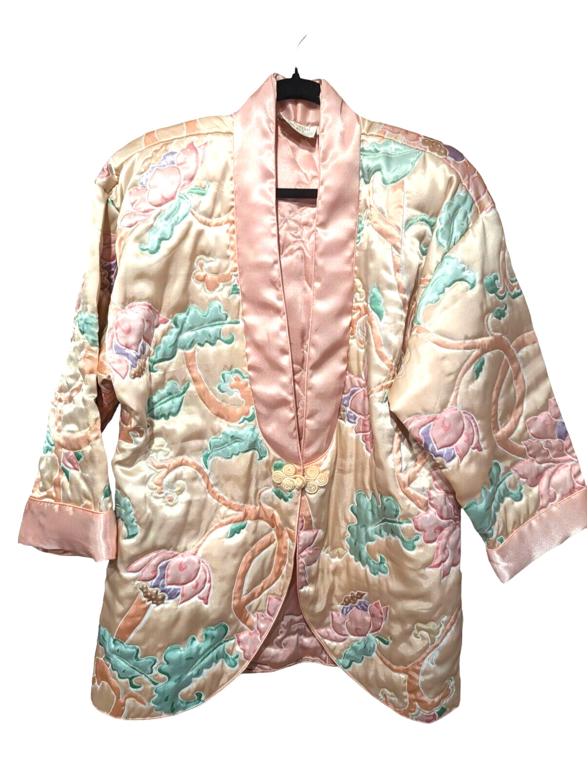 Vtg 80’s Victoria Secret Gold Label Satin Quilted Jacket Pastel Sz M/L