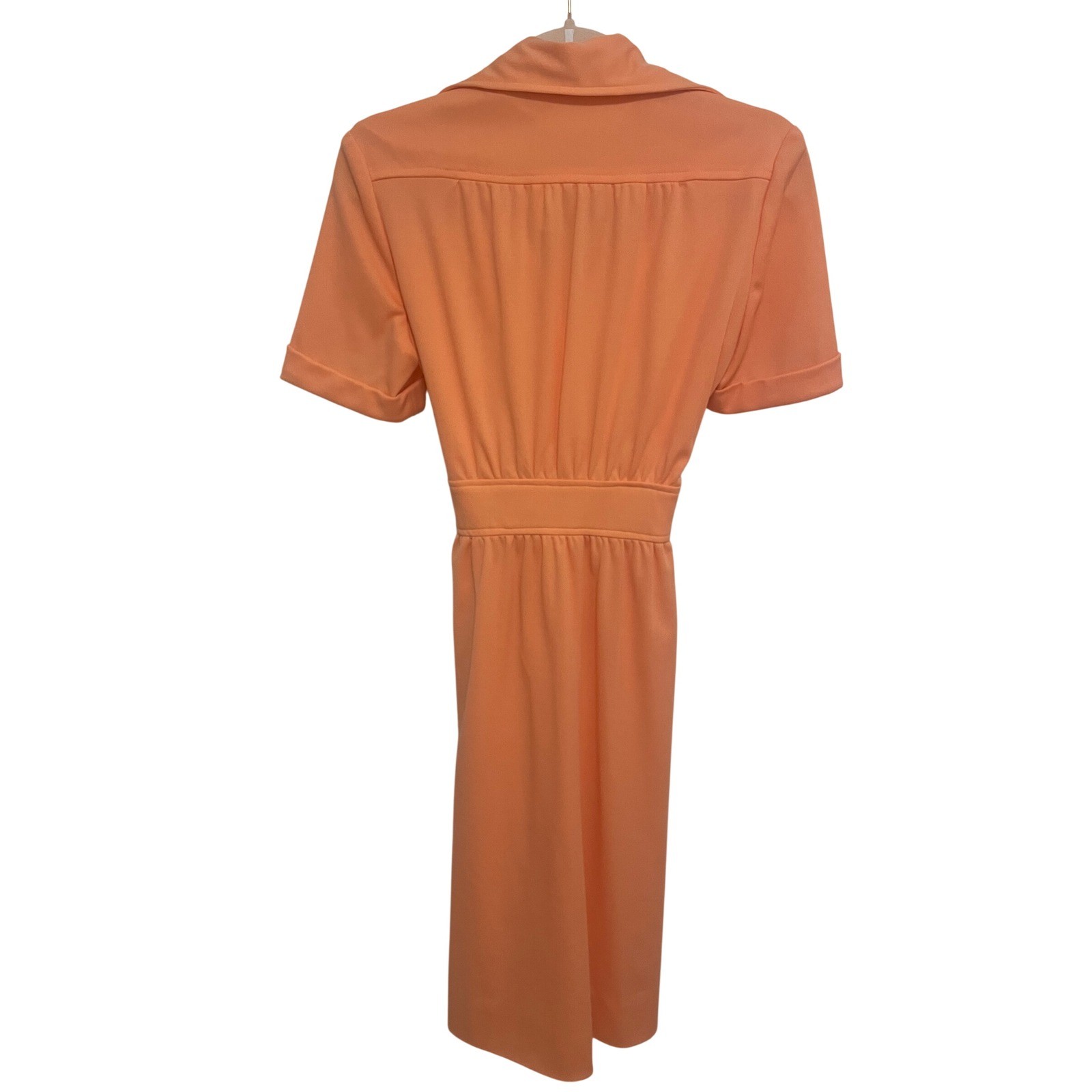 Vintage 70s Shirt Dress Peach ILGWU Union Made Short Sleeve Belted Midi