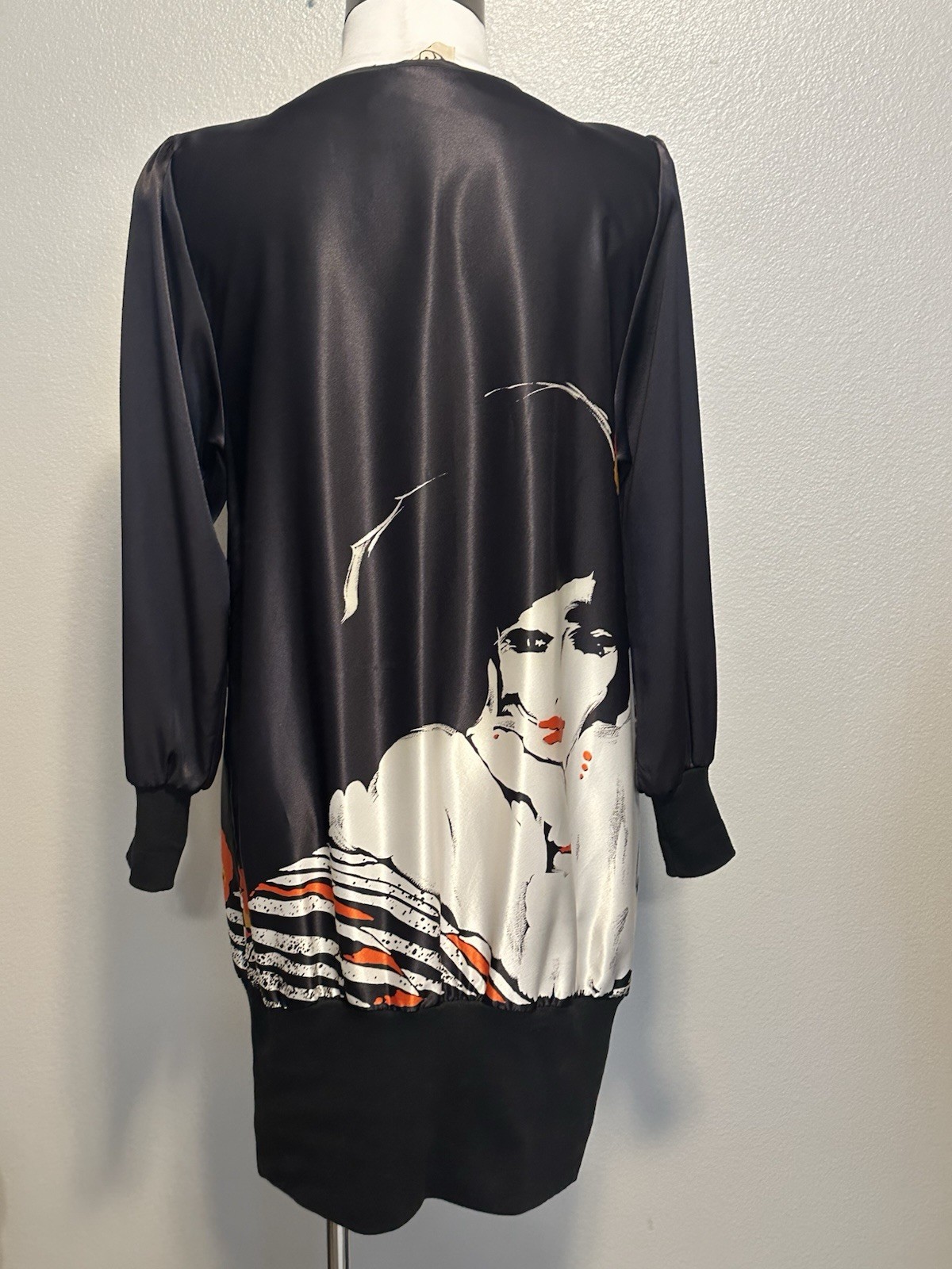 Vintage 80s On The Rocks California Retro Print Black Mini Tunic Dress sz.S-M