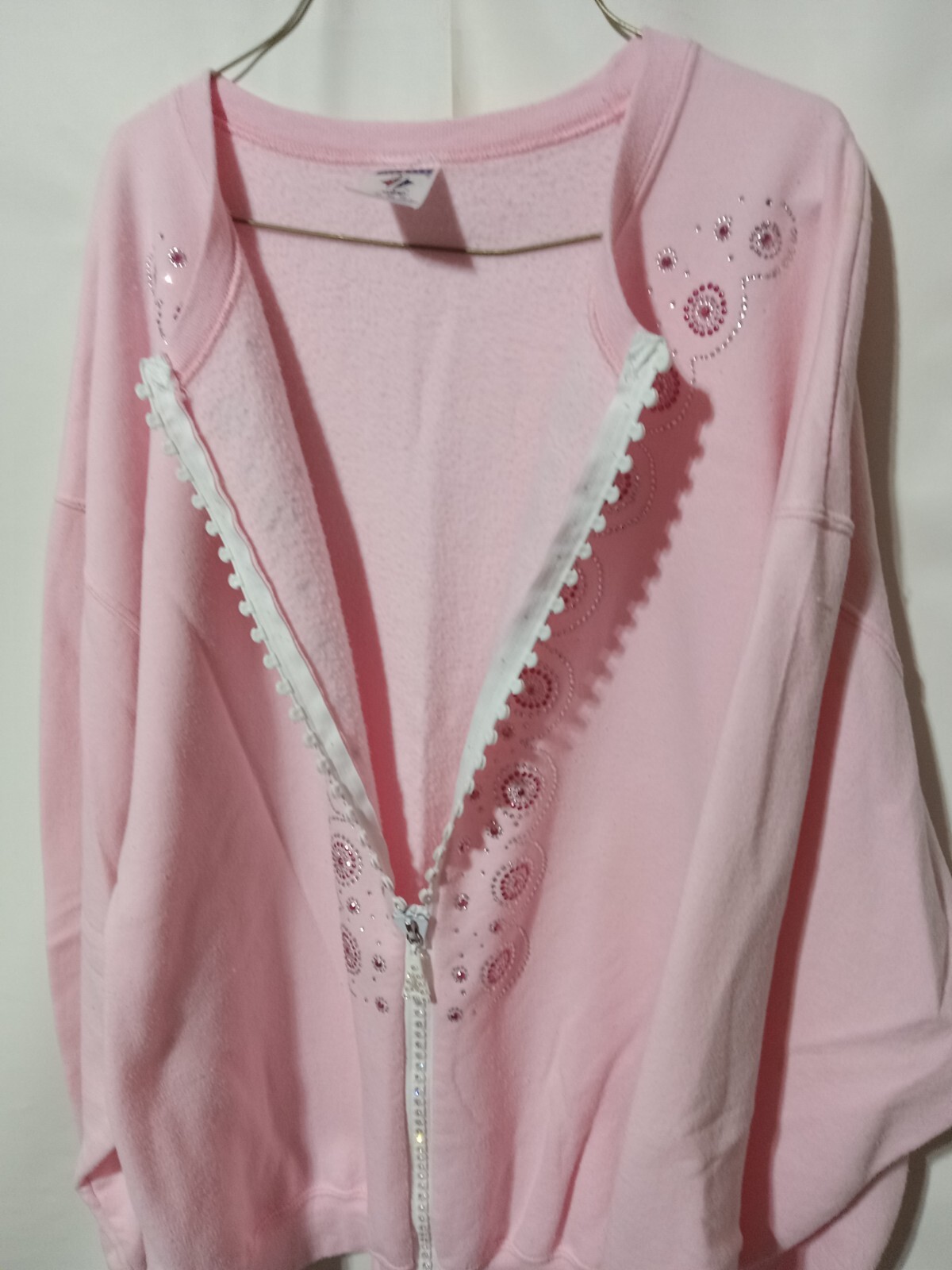 Vintage Jerzees Xl Womans Pink Full Zip Sweater Sparkles Embroidery 24 P2p 26l