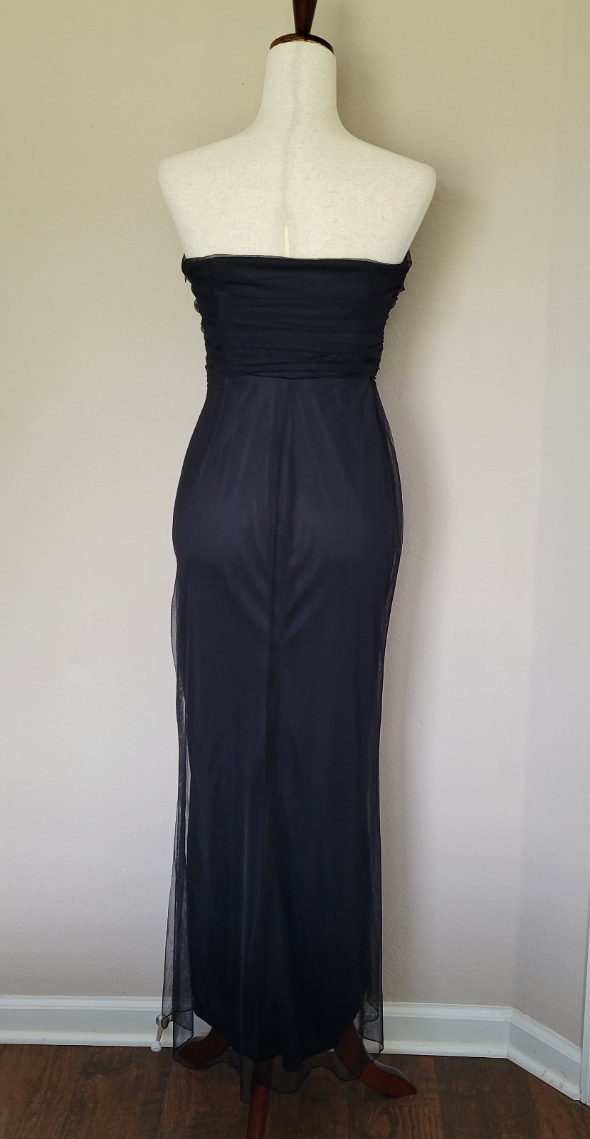 Vtg Strapless Black Maxi Dress S Whimsigoth Goth Tulle Y2K Dark Romantic Vamp