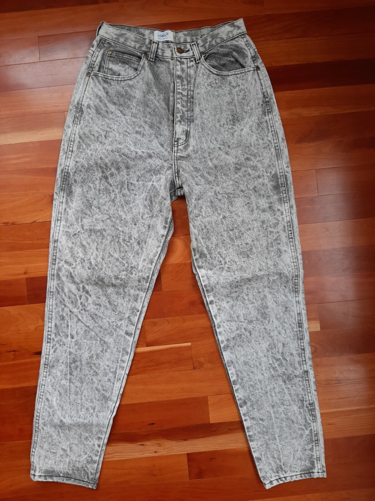 Vintage 80s 90s Jeans High Rise Waist Acid Wash Black Tapered Leg CHIC 12 Tall