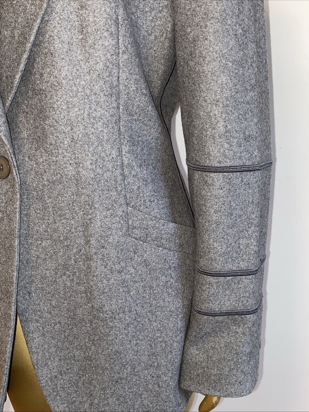 VINTAGE Harve Benard Luxury Gray Wool Jacket L Contrast Topstitch Loden Blazer
