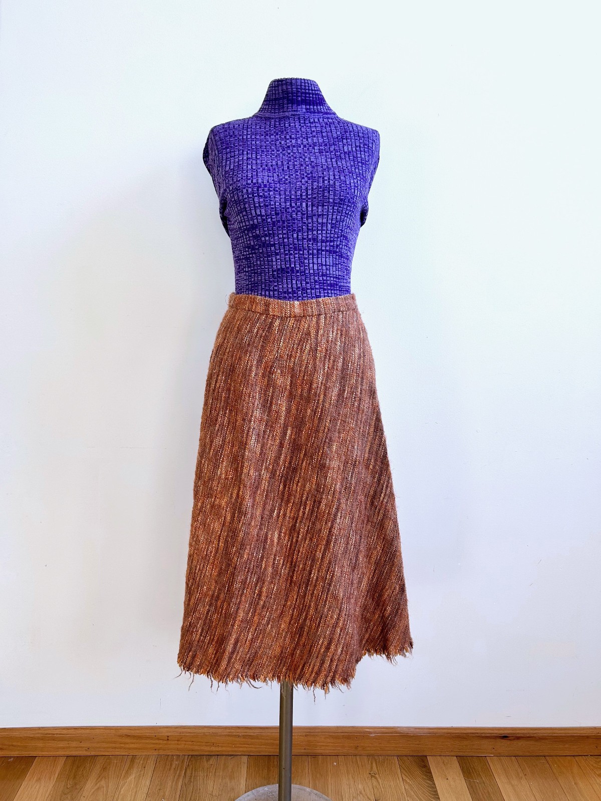 Vintage Wool Autumnal Tweed Skirt Aunt Abigail’s Attic Bias Cut A-Line 30″ W