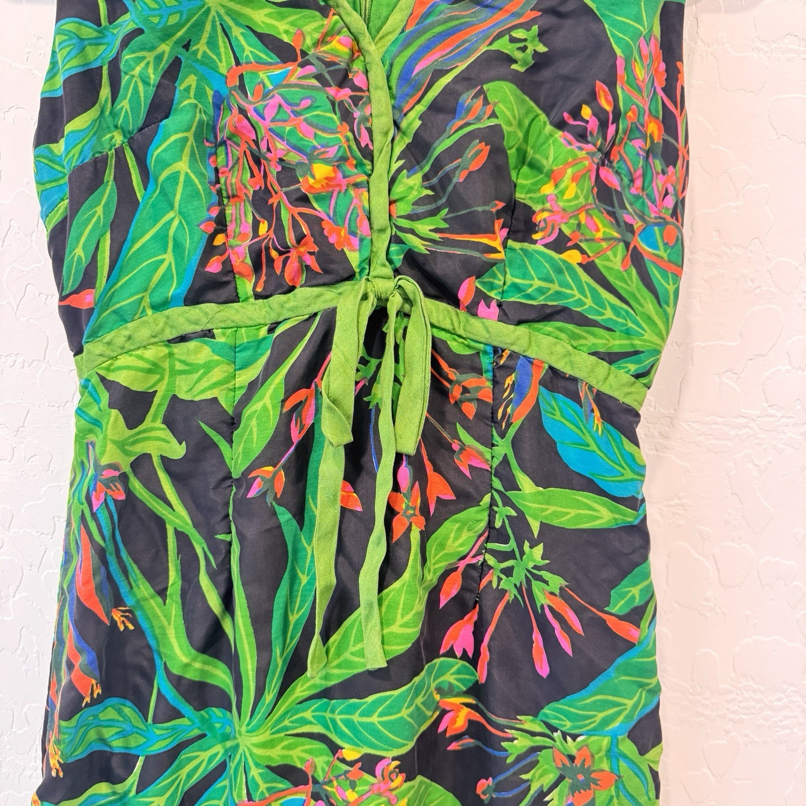 Vintage Tropical Floral Sleeveless Dress Vacation 1960s Midi Resortwear Hawaiian
