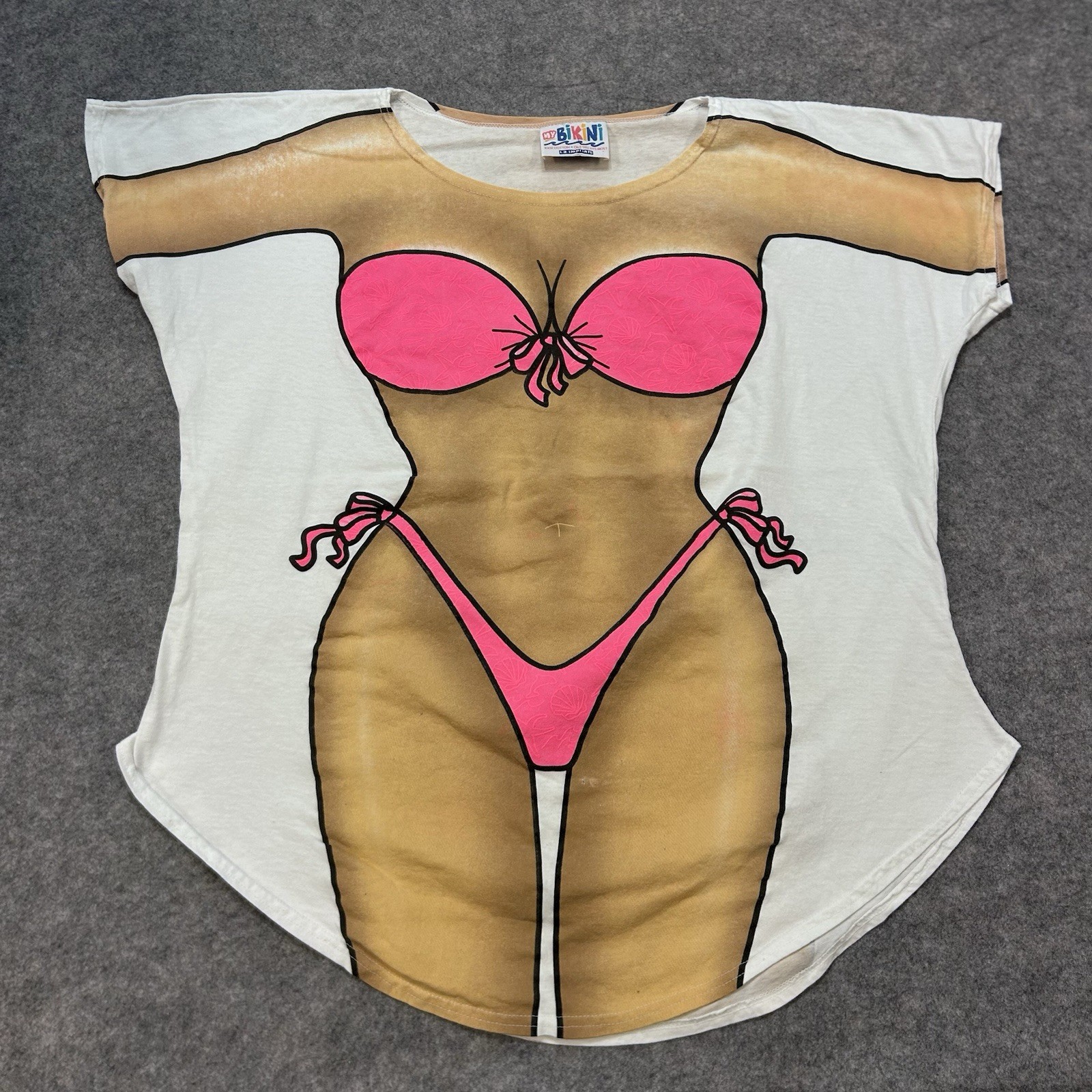 Vintage 90s My Bikini Neon Pink Short Sleeve Woman T Shirt Coverup One Size