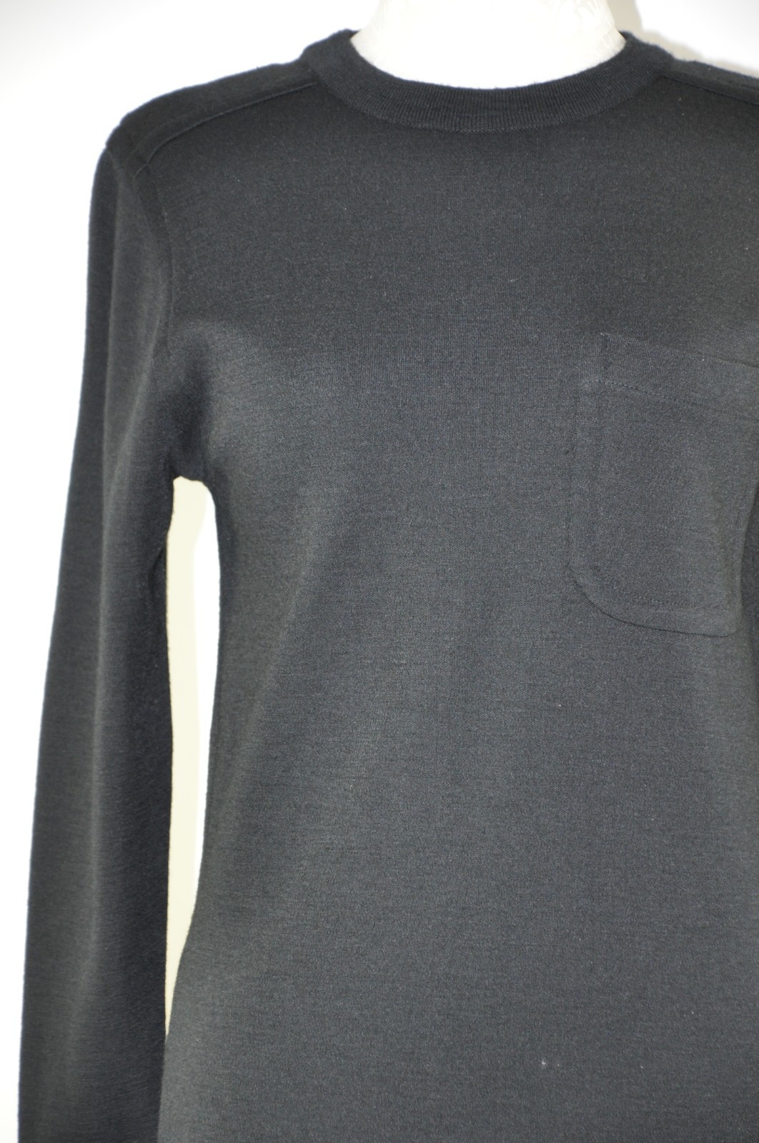 90s Vintage Black Wool Blend Minimalist Long Sleeve Knit Sweater Dress Women XS
