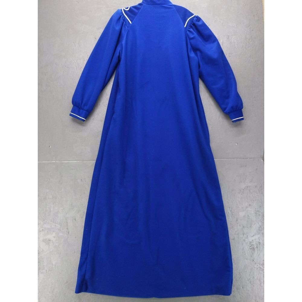 Evelyn Pearson Robe House Coat M Blue Vintage Zip Front Embroidered Maxi Lounger