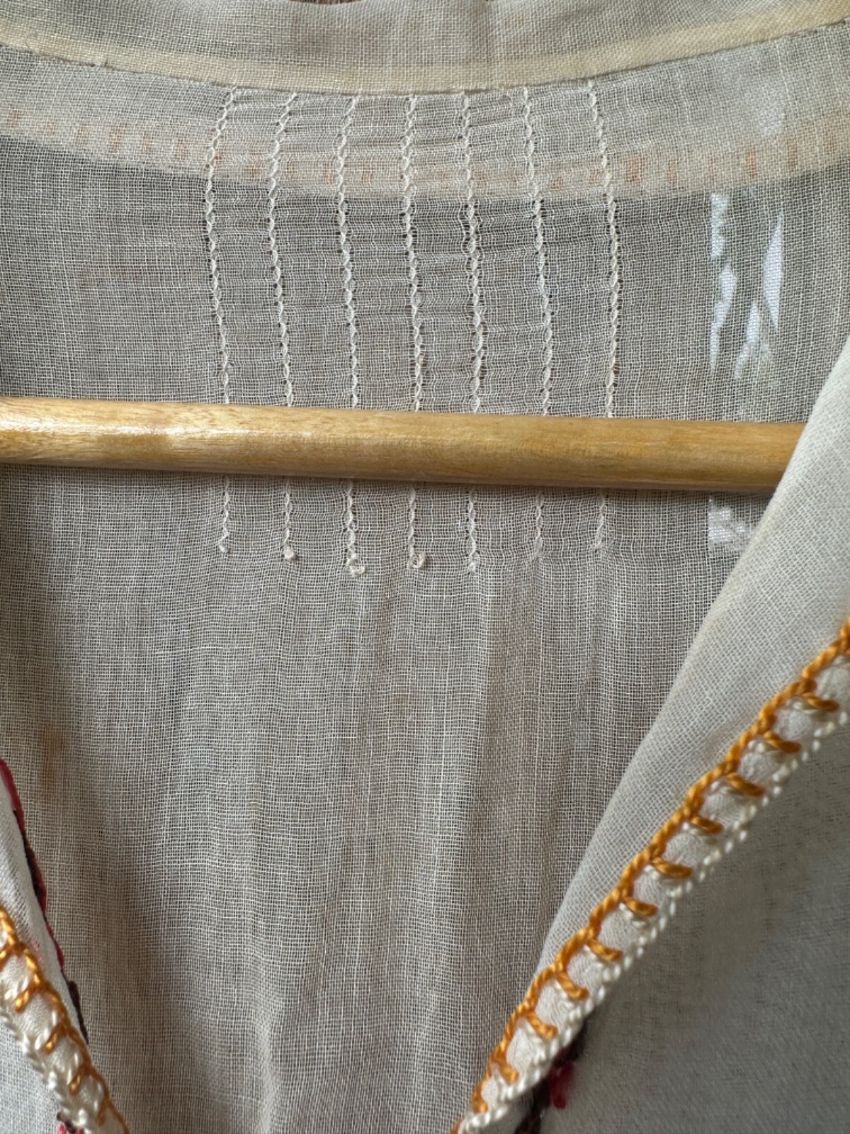 VINTAGE 20s Dress Embroidered Hungarian Peasant Dress Sheer Cotton Smocking
