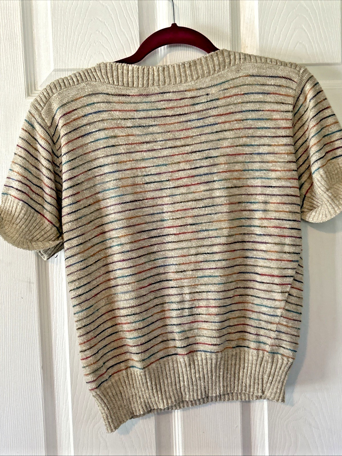 Vintage 80s Barry & Me Women’s S/M Sweater Beige Multi. Stripe Made in USA