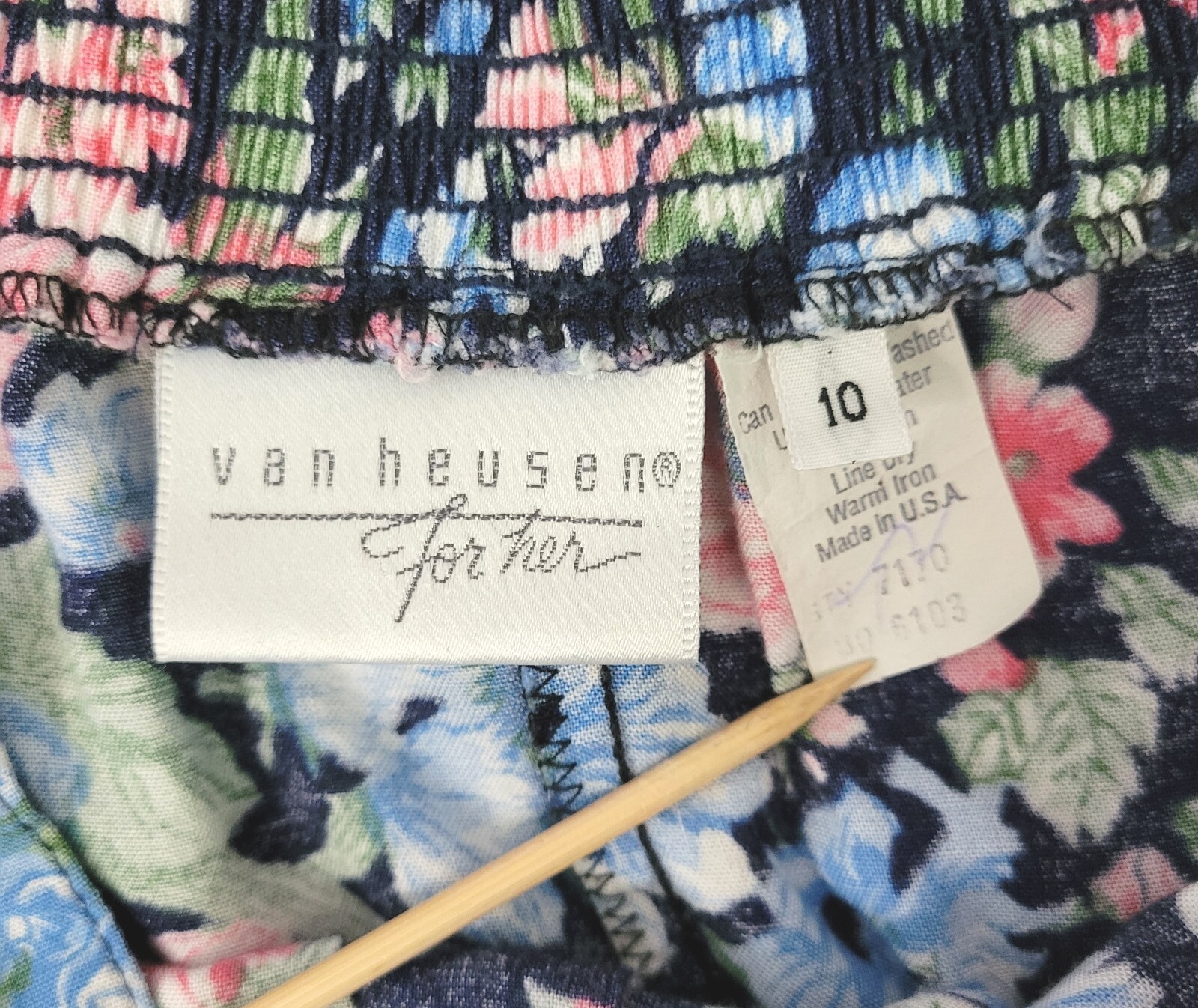 Vtg Van Heusen for Her Blue Floral Skirt w Front Band & Elastic Back Size 10