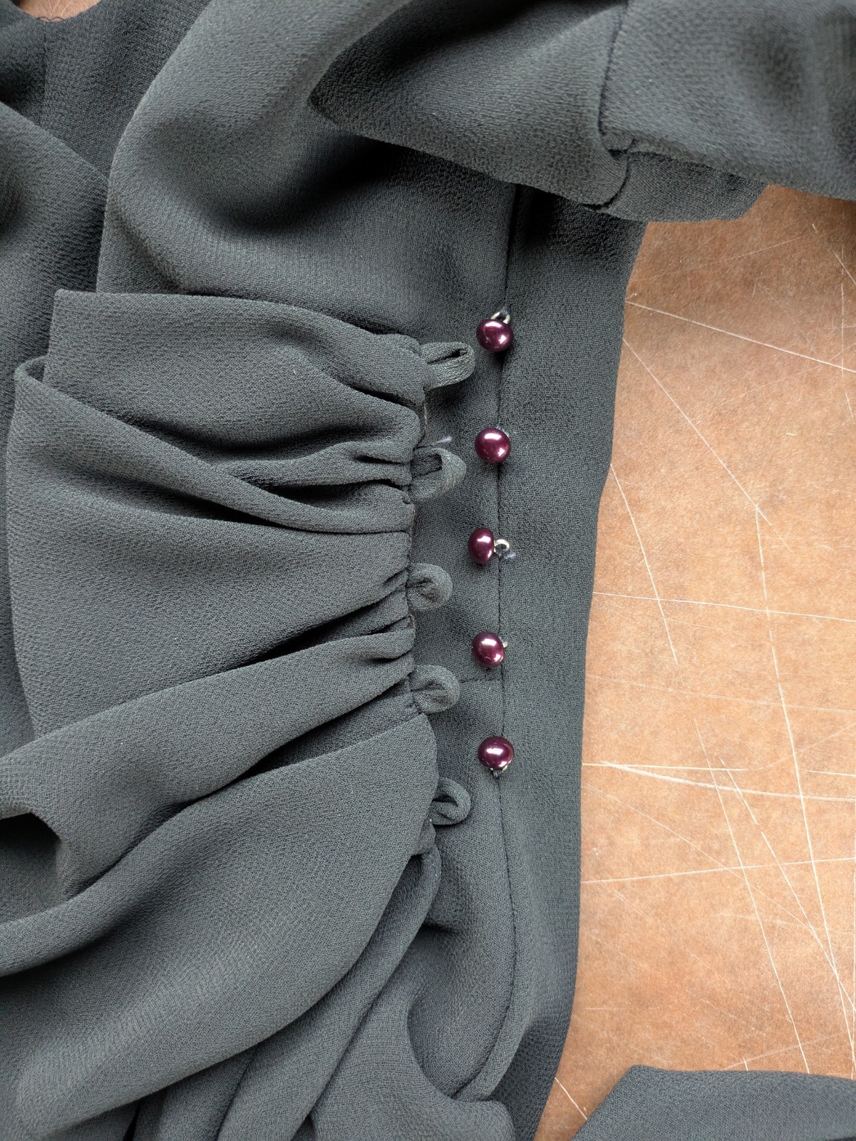 Vintage 80s Casadei Dress Black Hi Lo Hem Ruched Beaded Shoulders Sz 6