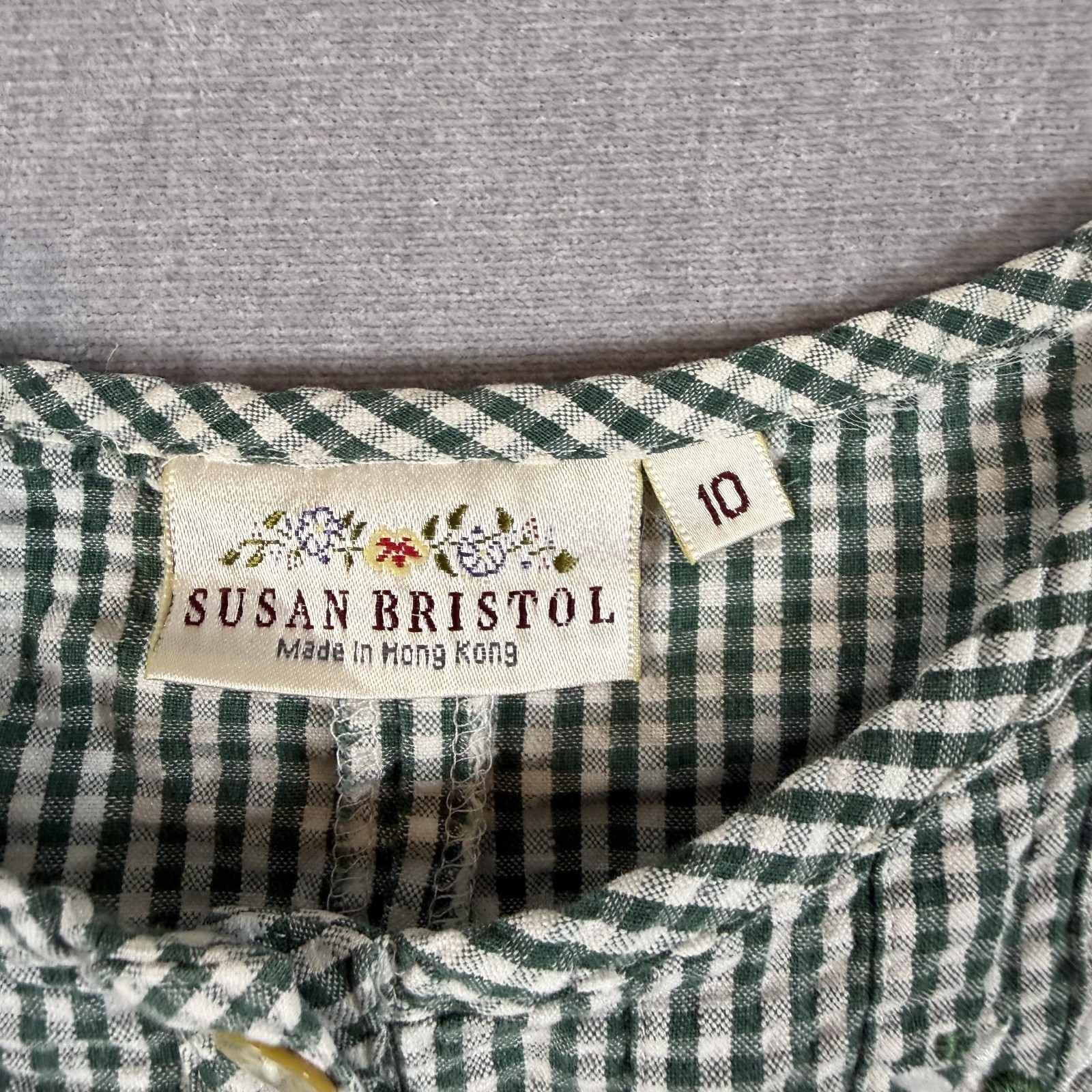 Vintage 1990s Susan Bristol Green Gingham Dress 10 Cottagecore Heritage Prairie