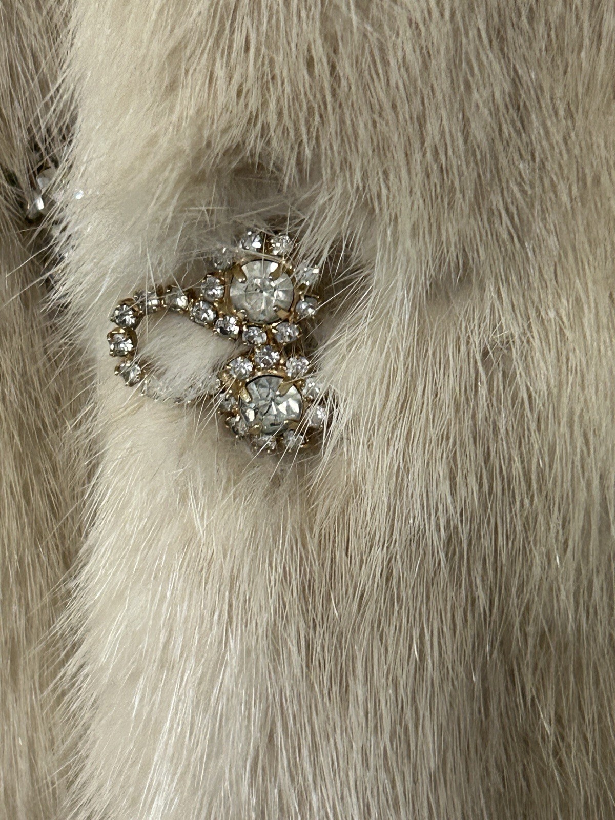Vtg Mink Fur Short Blonde Lined Vest Rhinestone Closures Sz XL